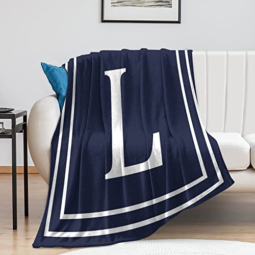 Couverture bleu marine initiale L monogramme 153x203cm - 8