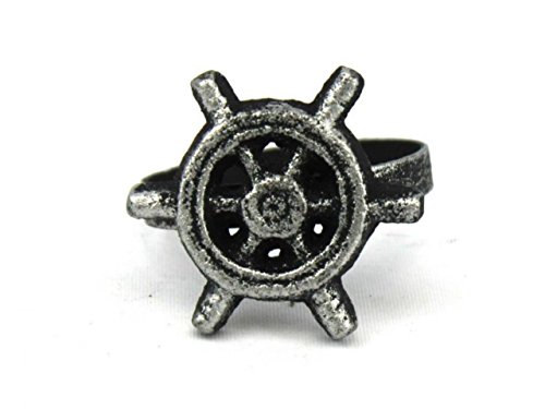 Hampton Nautical Cast Iron Ship Wheel Napkin Ring, 2", Antique Silver