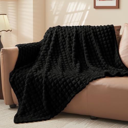 Image of BEDELITE 3D Checked Black Fleece Throw Blanket for Couch, 50x60 Inches