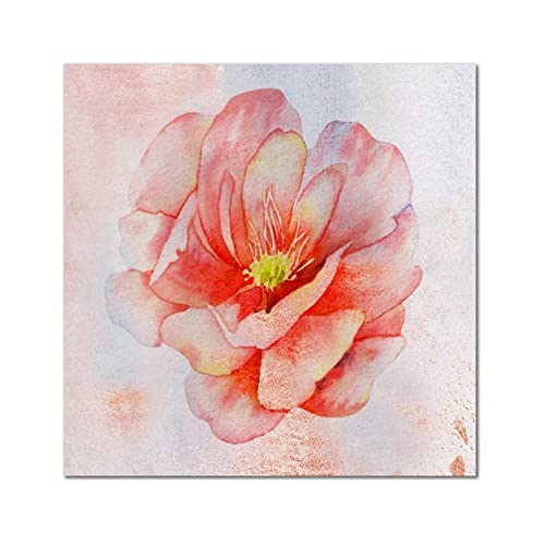 Plaque murale hibiscus orange en bois vintage 30x30 cm