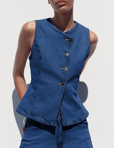 Womens Denim Vest Tops Sleeveless Jean Vest Button Down Denim Tank Tops Casual Waistcoat3