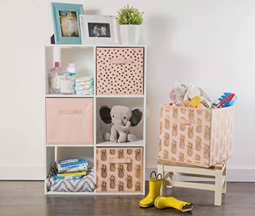 Dii Non Woven Storage Collection Polka Dot Collapsible Bin Large Set, 13X13X13" Cube, Pink & Gold, 2 Piece #TOP4