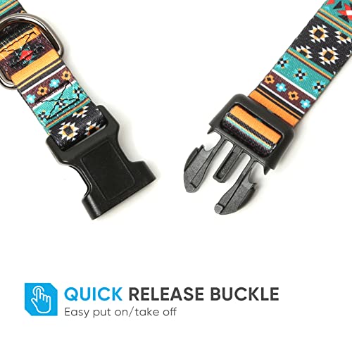 HEELE Hundehalsband, Hunde Halsband für Welpen Kleine Mittlere Große Hunde, Gemustertes Hundehalsbänder Verstellbares, Komfort, Robustem HundeHalsband, Bohemian Cyan, L