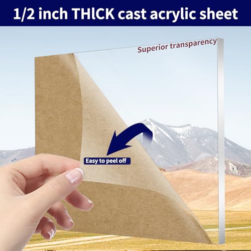 Image of 1 /2 Inch Acrylic Sheet (13mm Thick), ALCCIFI 12 x 12 Clear Cast Plexiglass Sheets, Transparent Plexi Glass Board for Crafting Projects, Signs, DIY Display Case and More, Easy to Cut and Laser