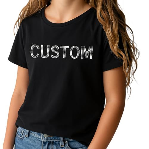 KID TODDLER TO YOUTH CUSTOM BLING T-Shirt, Personalized Rhinestone Crew Neck Top, Choose Your Own Custom Words, Rhinestone Bling Short Sleeve T-Shirt, Gem Bedazzled Sparkle Tee, Bling Top, Great Quality Shirt