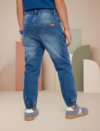 Image of Amazon Brand - Symbol Boys Cotton Rich Stretchable Slim Fit Jogger Jeans | Elasticated Waistband and Cuff | Casual Denim | Age 2-14 Years