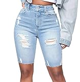 WAYRUNZ Womens Denim Bermuda Shorts High Waist Ripped Hole Distressed Short Jeans Junior (007-LB, 3)