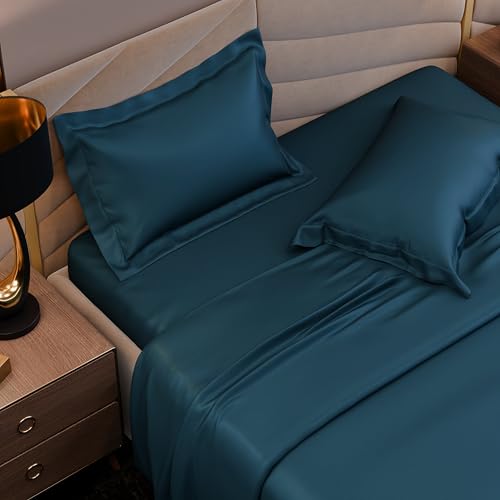 Image of Stoa Paris 350TC Luxstre Cotton Super King Flat Bedding Set for King & Double Size Beds with 2 Pillow Covers, 274cm x 274 cm Bedsheet, All-Season Comfort, Breathable, Home Decor, Panache - Teal