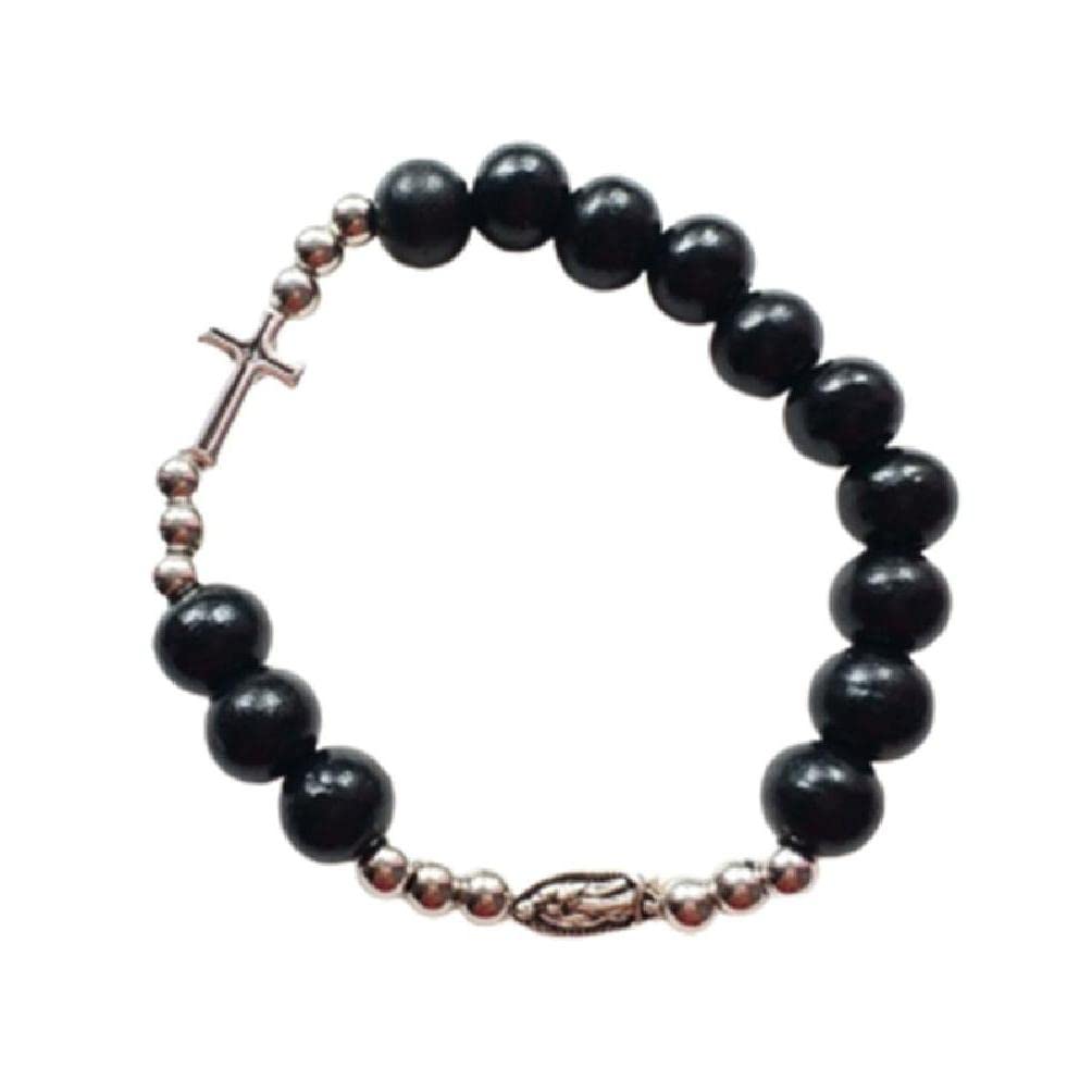 Vintage Women Beaded Stretch Rosary Bracelet With Cross Baptism Rosaries Prayer Catholic Jewelry Men Religious Gift Cross Wristband
