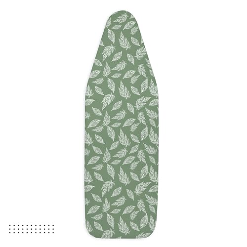 Image of Encasa XO Ironing Board Cover with 3mm Thick Felt Pad for Steam Press (Fits Standard X-Large Boards of 135x45 cm) Heat Reflective, Scorch & Stain Resistant, Printed - Big Leaves Green