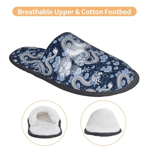 Dragons Print Women'S Fuzzy Slip On Indoor Outdoor Winter House Slippers4