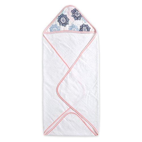 aden + anais Aden Classic Hooded Baby Bath Towel, Super Soft 100% Cotton, Pink Medallion