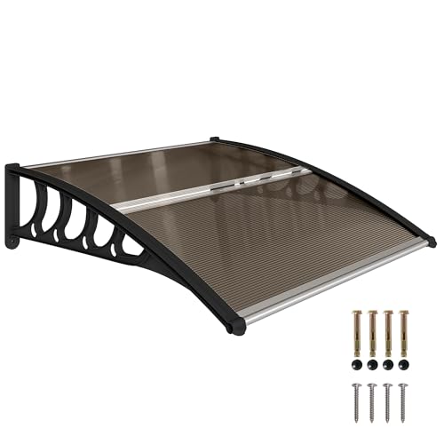 Outsunny Marquesina Exterior para Puertas y Ventanas 103x96,5x27 cm Tejadillo de Protección contra Sol y Lluvia con Soporte Aleación de Aluminio Policarbonato Marrón Translúcido