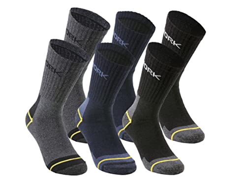 Easy8 (39-42 calcetines de trabajo para hombre y mujer, pack de 6 pares, algodón transpirable, punta y talón reforzados, altura media, confort todo el día, verano e invierno