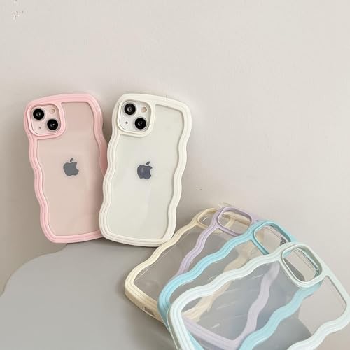 Image of COVERLY for iPhone 12 Pro Case Clear Curvy Wave TPU Cover,Cute Transparent Curly Frame Slim Fit Stylish, Korean,Translucent Soft Pretty Bumper Aesthetic Case for Apple iPhone 12 Pro -White Pearl