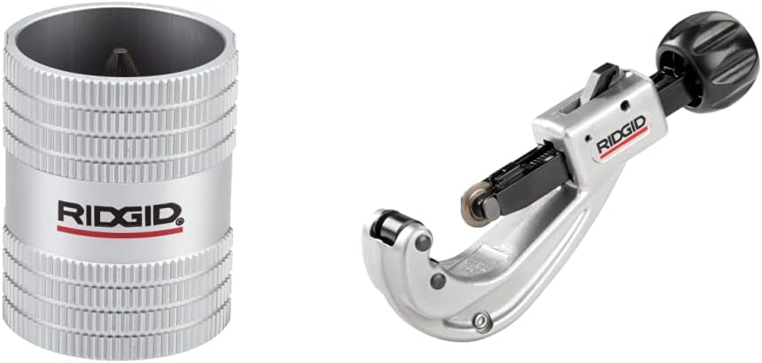 RIDGID 29983 Model 223S 1/4" to 1-1/4" Inner/Outer Copper and Stainless Steel Tubing and Pipe Reamer & 31632 Model 151 Quick-Acting Tubing Cutter with 1/4"-1-5/8" Cutting Capacity, Silver Black