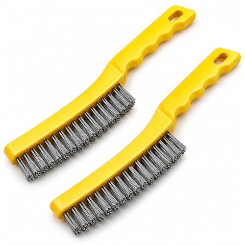 Image of 2 Pcs Stainless Steel Wire Brush for Cleaning Rust - 11 inch Heavy Duty Wire Brushes for Metal, Welding & Deburring - Comfortable Curved Handle Rust Remover Tool