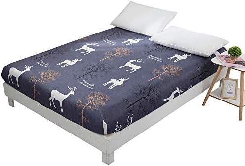 NATURETY Bedding Fitted Sheet with Deep Pocket,Thicken Printed Fabric Bed Sheets (Dark Blue(Deers), Twin)