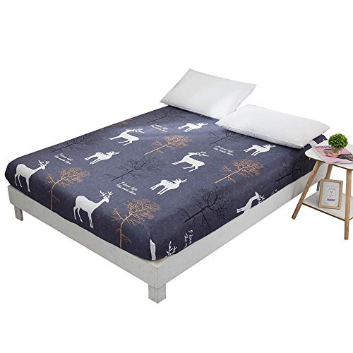 Naturety Bedding Fitted Sheet With Deep Pocket,Thicken Printed Fabric Bed Sheets (Dark Blue(Deers), Twin) #TOP3