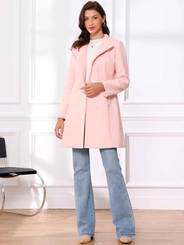 Allegra K Abrigo Mujer con Cuello Alto Ropa de Abrigo de Invierno de Manga Larga Rosa XS - imagen 3