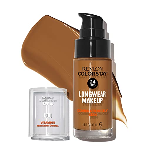 Revlon Liquid Foundation, Colorstay Face Makeup For Combination & Oily Skin, Spf 15, Medium-Full Coverage With Matte Finish, Cinnamon (600), 1.0 Oz #TOP2
