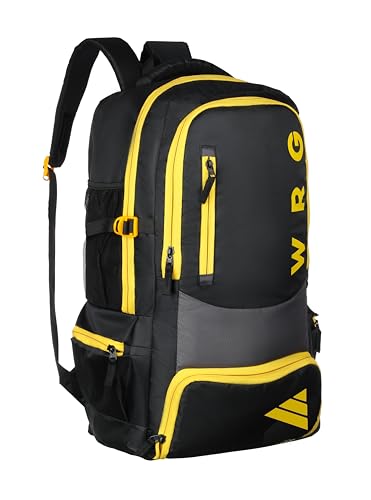 Image of FEDRA 65 LTR Rucksack Travel Backpack for Trekking, Hiking with Shoe Compartment, Black and Yellow