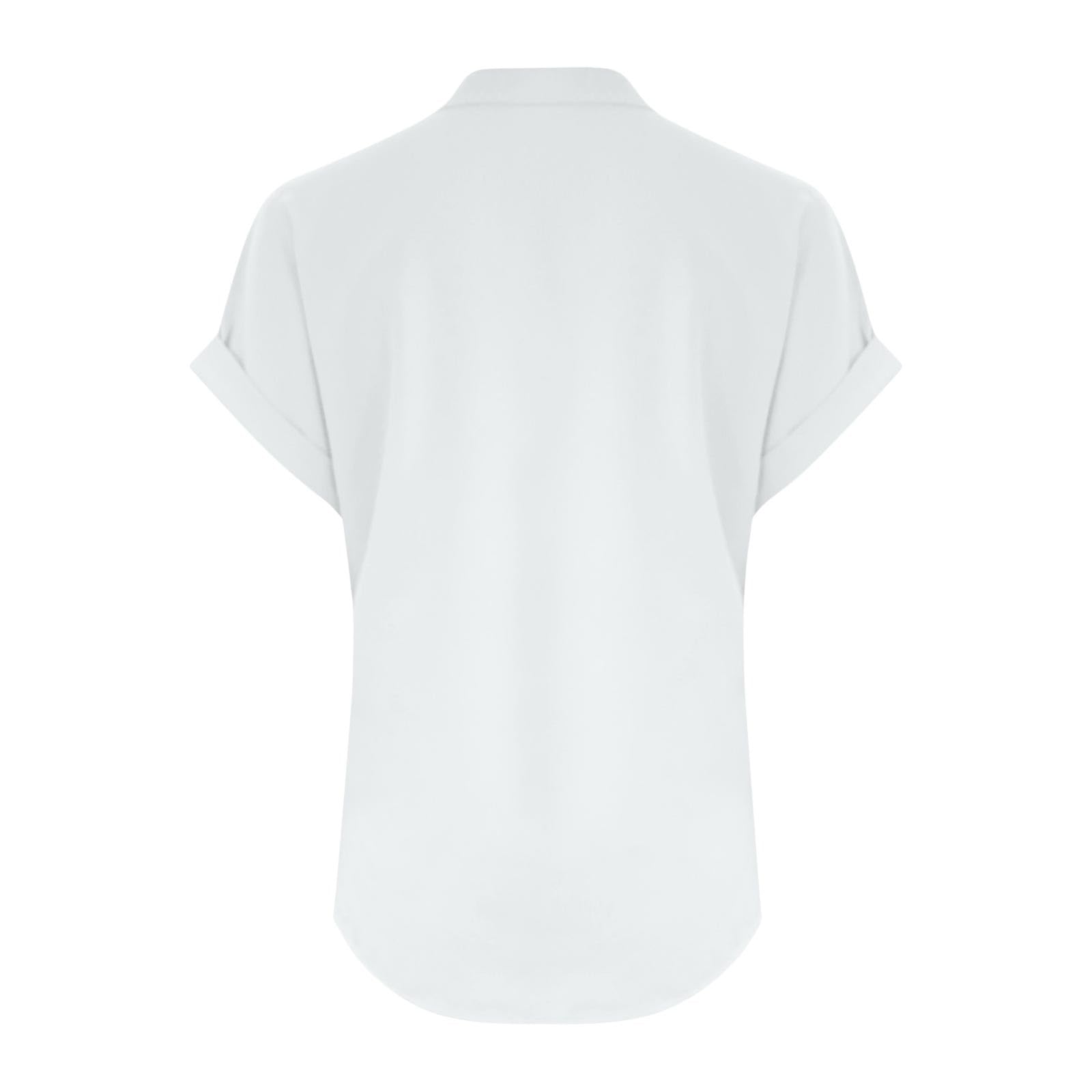 riou Camisa Mujer Verano Algodón y Lino con Botones Moda Color sólido Blusa Cuello en V Camiseta Elegante Basic Tops Fiesta Suelto T-Shirt Casual Oficina Original Cómodo tee