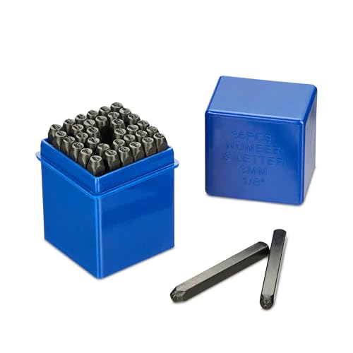 Relaxdays Schlagbuchstaben Set, 36-teilig, Schlagstempel 3 mm, Leder und Metall, Stanzwerkzeug A-Z & 0-9, Stahl, schwarz