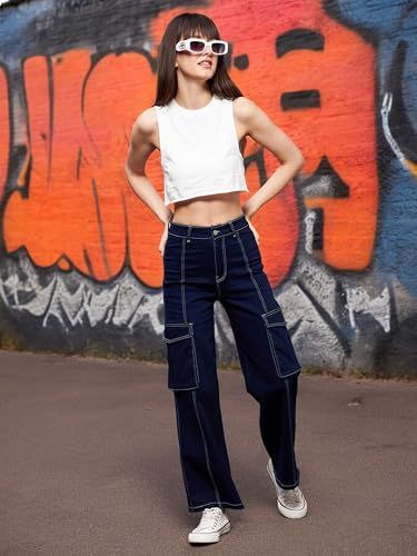 Image of Miss Chase Women's Wide Leg High Rise Stretchable Denim Jeans