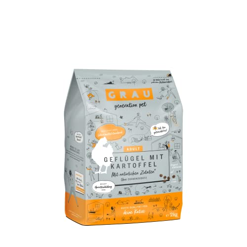 GRAU – das Original – Trockenfutter für Katzen - Geflügel mit Kartoffel, 1er Pack (1 x 2 kg), getreidefrei, für Erwachsene Katzen