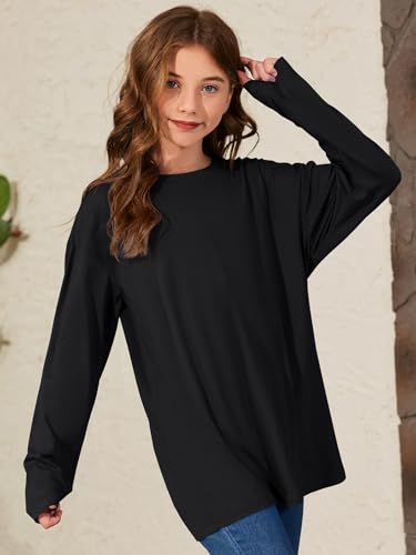 ZDC Girls Oversized Tshirts Kids Long Sleeve Crewneck Shirts Fall Tops Tees 5-14Years4