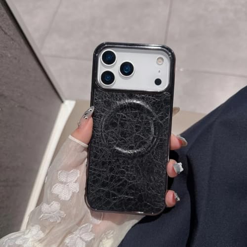 Coque de Luxe iPhone 17 Air Motif Craquelé Coque Magnétique iPhone 13 Pro Noir