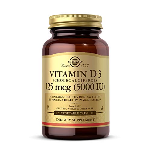 Solgar Vitamin D3 (Cholecalciferol) 125 mcg (5,000 IU) Vegetable Capsules - 120 Count