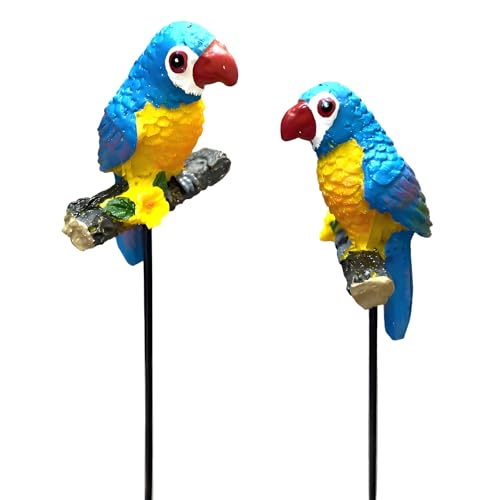 MUAMAX 2 Pcs Miniature Parrot Decorative Garden Stakes Mini Parrot Picks Figures Fairy Garden Accessories Succulent Plant Flower Pots Decor Bonsai Ornaments Micro Landscapes Decor