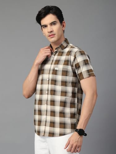 Image of Majestic Man Men's Slim Fit Premium Pure Cotton Plaid Check Half Sleeve Casual Shirt