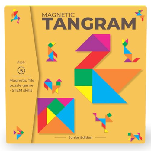 Pelikas Toyz Tangram Brain-Booster Puzzle - Magnetic Puzzle for Kids, Educational Travel Toys for Kids 5 Years & Above, Gift for Boys Girls, Magnetic Tangram Junior