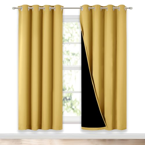 NICETOWN Paire de Rideaux occultants Jaune Vif, Paire de Rideaux occultants à économie d'énergie et bloquant Le Bruit pour fenêtre de Salle à Manger,...