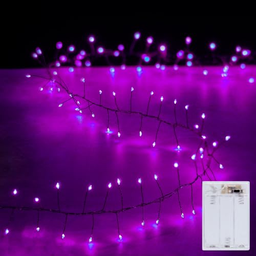 Image of Brightown Halloween Fairy Lights Battery Operated,10 Feet 120LED Firecracker String Lights Waterproof Silver Wire Firefly Light for Bedroom Home Haunted House Indoor Outdoor Holiday Decorations,Purple