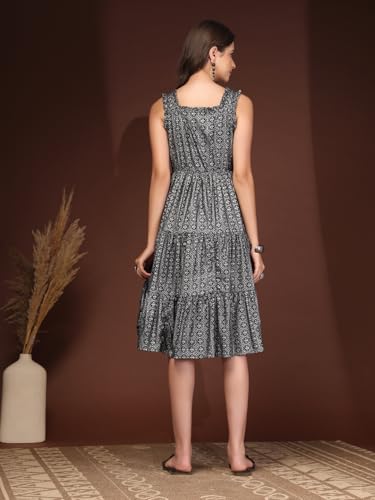 Image of Daevish New Rayon Floral Printed Flared Midi Dress for Women | Women Calf Length Dress