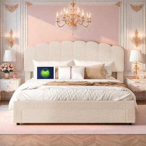 DAHUEN Lit Rembourré 140 x 200 cm, avec Tiroir de Rangement, Cadre de Lit Double et Prise USB, Tête de Lits Réglable en Hauteur, Lits Fille, Lit's...