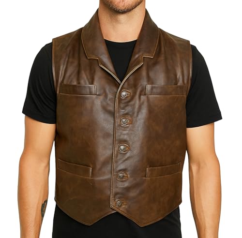 LP-FACON Men's Club Biker Vintage Fashion Motorcycle | Western Cowboy Leather Vest | Waistcoat Collection