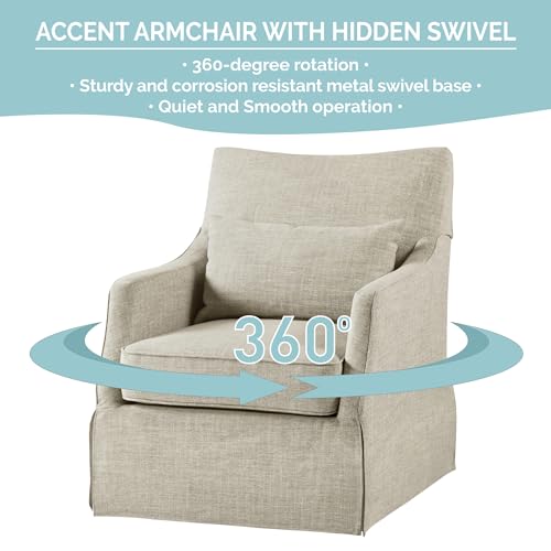 Martha-Stewart-London-Swivel-Chair-Solid-Wood-Plywood-Skirted-Metal-Base-Accent-Armchair-Lumbar-Pillow-Modern-Classic-Family-Room-Sofa-Furniture-Bedroom-Lounge-28X315X3525-Beige-Multi Martha Stewart London Swivel Chair Solid Wood Plywood Skirted Metal Base Accent Armchair Lumbar Pillow Modern Classic Family Room Sofa Furniture Bedroom Lounge 28X315X3525 Beige Multi