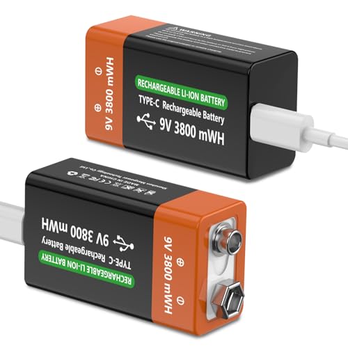 2 Stück 9V Wiederaufladbare Akkus 3800 mWh 9V Lithium Block Akkus mit hoher Kapazität für Rauchmelder Mikrofone Alarmanlagen Spielzeug Taschenlampen medizinische Geräte usw