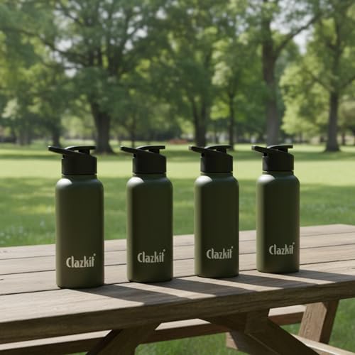 Image of Clazkit Alpha Sporty Stainless Steel Water Bottle Single Wall 500ml Set of 4 | Lightweight, Leak-Proof, Reusable | Ideal for School Kid, Office, Gym & Travel | Green