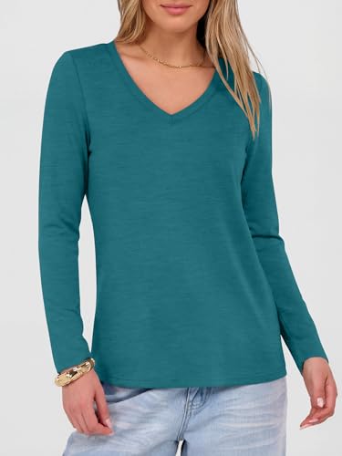 Image of ANRABESS Women's Long Sleeve Shirts V Neck Fall Tops | Soft Comfort Wrinkle Free Tshirts, Basic Tee, Winter Layer Clothing, Business Casual Work Fall Outfits, Travel Daily Wear
