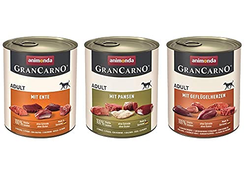 Landshome Multipack: Animonda GranCarno Adult je 6X 800g | Pansen + Ente + Geflügelherz | gesundes Hundefutter nass in 3 Geschmacksrichtungen