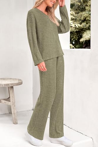 PRETTYGARDEN 2 Piece Sets for Women Fall 2025 Soft Comfy Lounge Long Sleeve Pajamas Set Knit Postpartum Pj Outfits Clothing