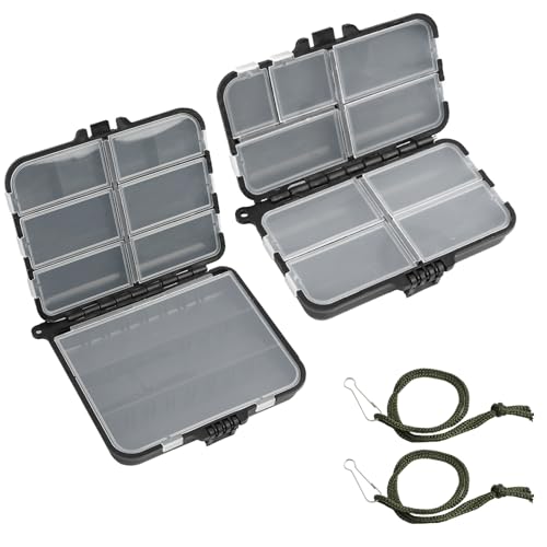 2 PCS Boîte à Pêche Boîte de Rangement étanche en Plastique Accessoire, Boîte de Rangement Portable avec Compartiments de 7 et 9 pour Appâts, Leurres et...