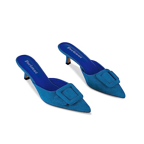 Image of Fericzot Mule Slippers for Women,Slingback Buckle Pumps Pointed Toe Kitten Heels Shoes Slides Backless Dress Sandals