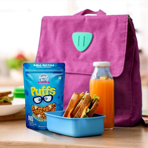 Image of BE'BE' BURP Healthy Puff Snacks | Multigrain Tangy Cheese |Baked Puffs, Not Fried, Protein Snacks | No Maida & Gluten-Free | Travel-Friendly | 35gms Each (Pack of 4)